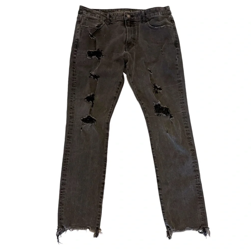 AMERICAN EAGLE Extreme Flex 4 Slim Jeans Black Ripped